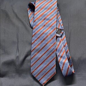 Massimo Bizzocchi Navy, Cobalt, and  Rust Repp Striped Silk Tie